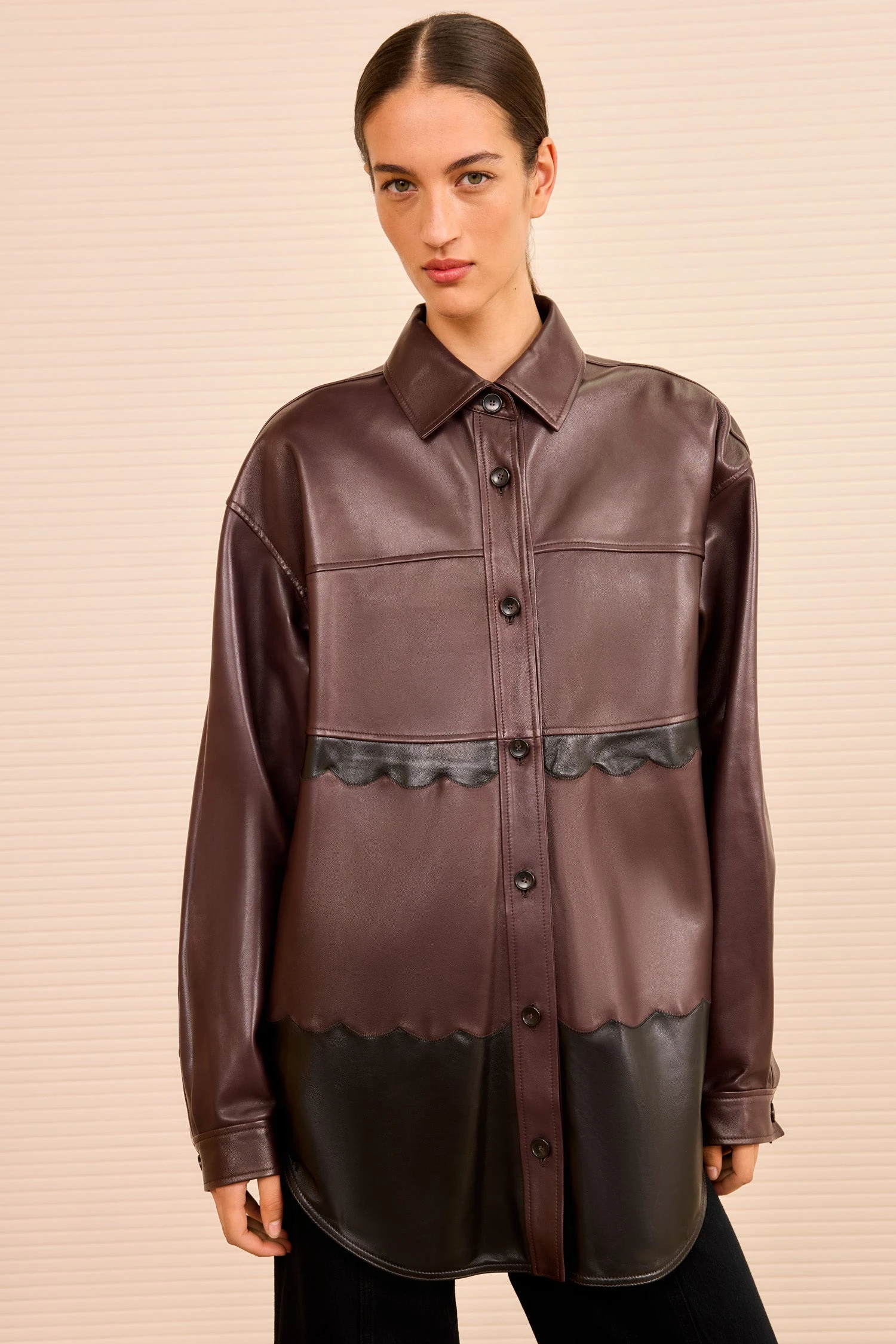 ULLA JOHNSON Neveah Cropped Leather Jacket - Mahogany Colorblock 3 ULLA JOHNSON Neveah Cropped Leather Jacket - Mahogany Colorblock - Image 3