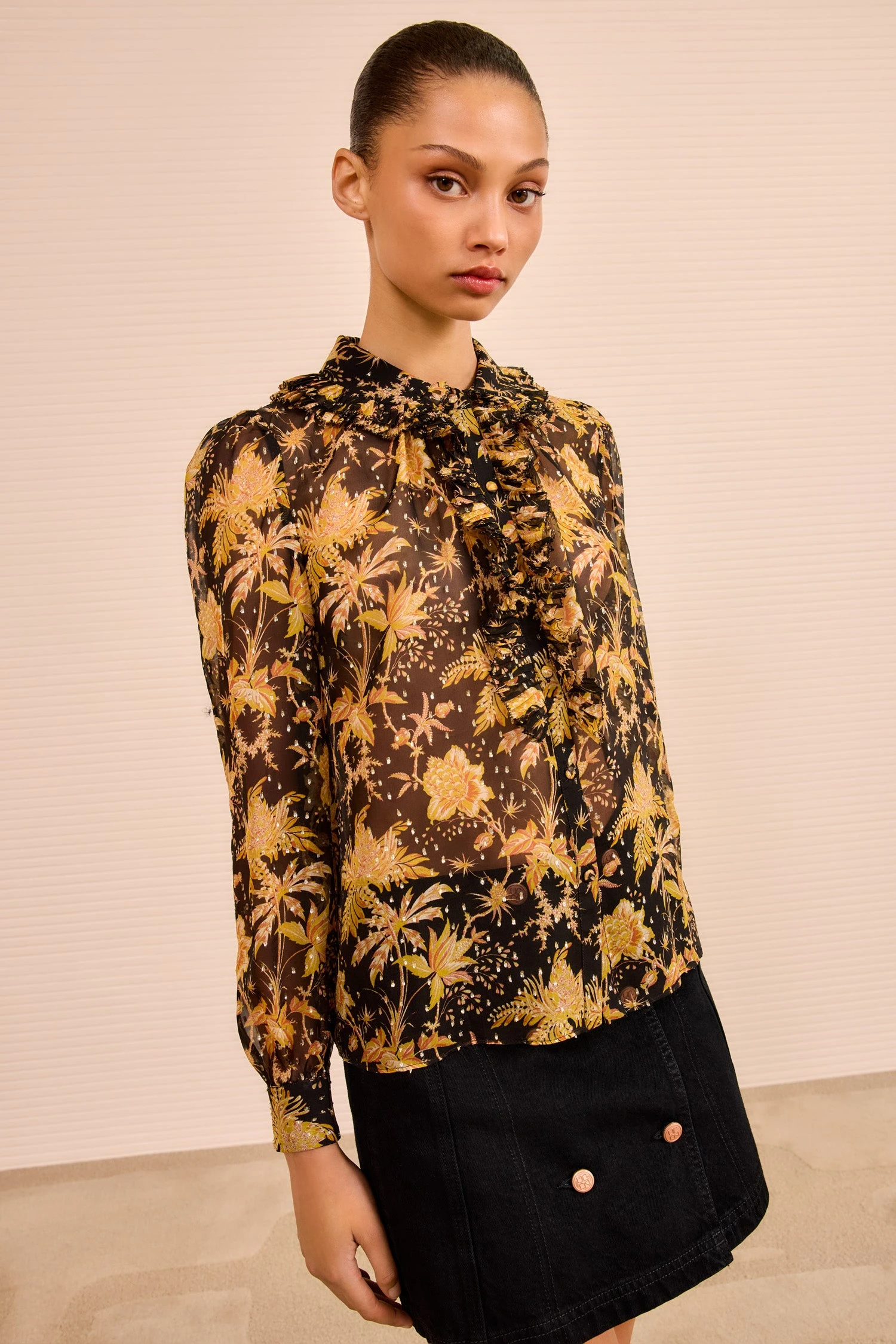 ULLA JOHNSON Nina Ruffle Button Front Blouse - Forsythia 3 ULLA JOHNSON Nina Ruffle Button Front Blouse - Forsythia - Image 3
