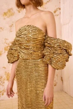 ULLA JOHNSON Nisha Metallic Draped Sleeve Gown - Oro -ULLA JOHNSON Outlet ULLAJOHNSON NishaMetallicDrapedSleeveGown ORO FA250159 03 7611ead9 000b 441d b200 d352e5b7b503