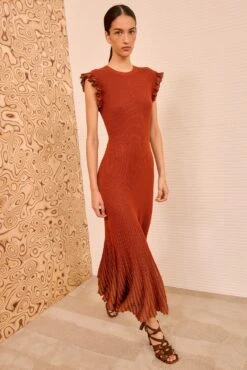 ULLA JOHNSON Noelle Midi Dress - Copper 6 ULLA JOHNSON Noelle Midi Dress - Copper -ULLA JOHNSON Outlet ULLAJOHNSON NoelleShortSleeveKnitDress COPPER PS260722 03