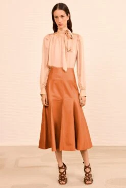 ULLA JOHNSON Noemi Fit And Flare Leather Skirt - Sienna