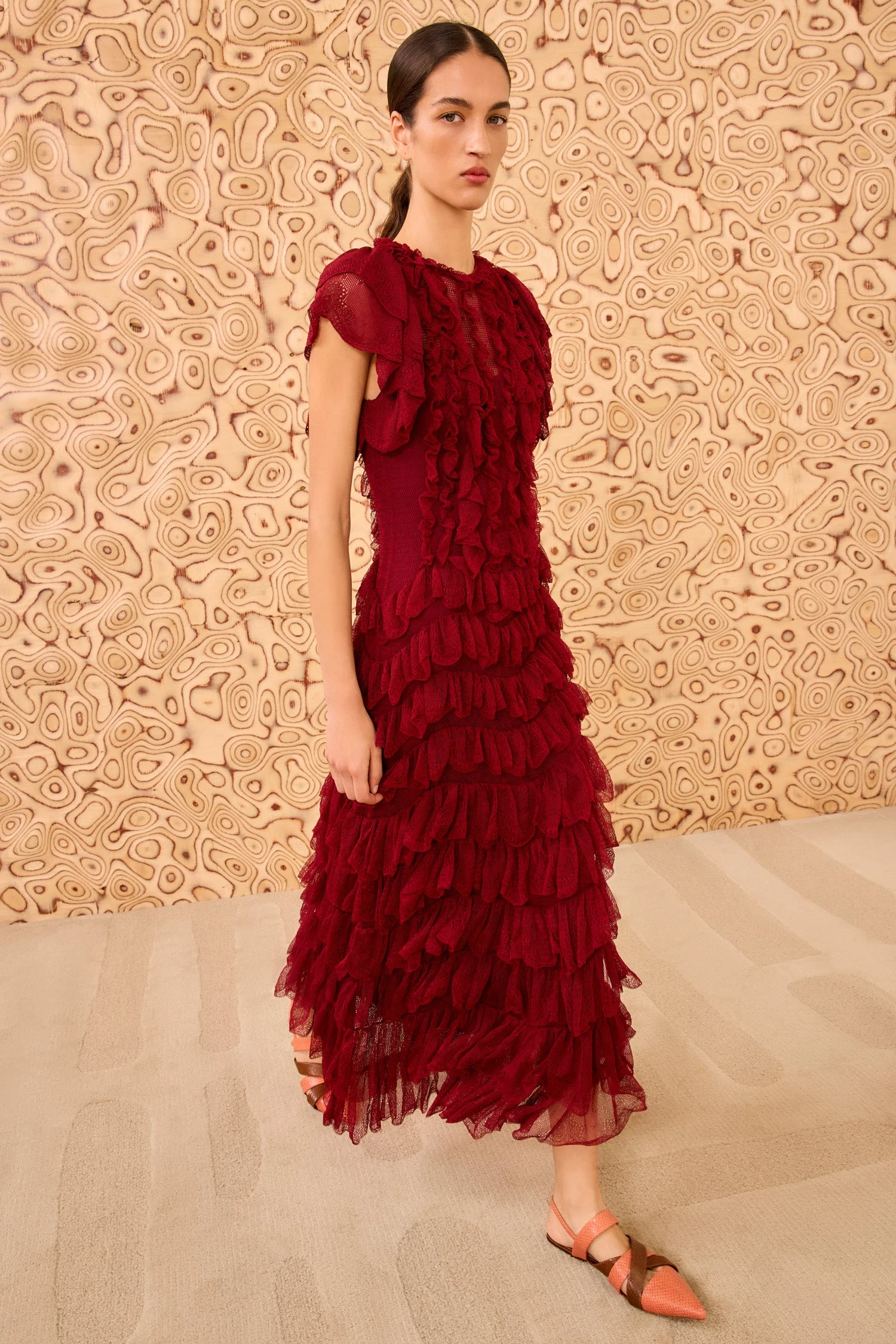 ULLA JOHNSON Ondine Ruffle Midi Dress - Claret 1 ULLA JOHNSON Ondine Ruffle Midi Dress - Claret