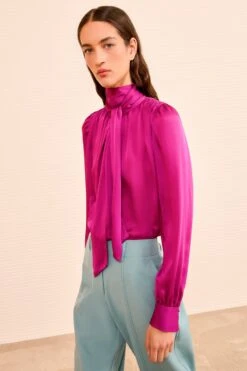 ULLA JOHNSON Ornament Tie Neck Blouse - Mulberry