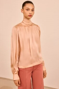 ULLA JOHNSON Ornament Tie Neck Blouse - Sand -ULLA JOHNSON Outlet ULLAJOHNSON OrnamentSilkHighNeckBlouse SAND PS260219 04