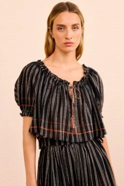 ULLA JOHNSON Paros Striped Top Coverup - Noir Stripe