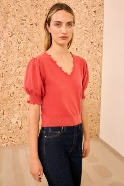 ULLA JOHNSON Polline Short Sleeve Top - Coral