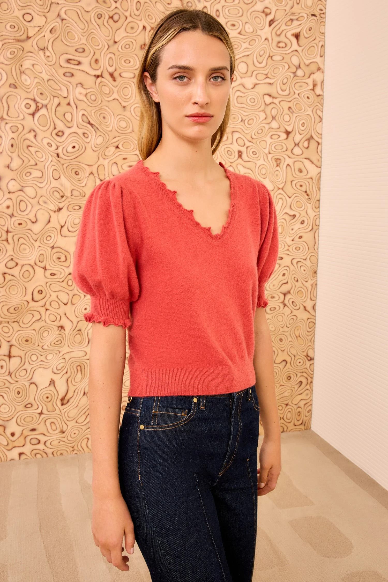 ULLA JOHNSON Polline Short Sleeve Top - Coral 1 ULLA JOHNSON Polline Short Sleeve Top - Coral