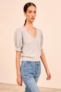 ULLA JOHNSON Polline Short Sleeve Top - Pebble