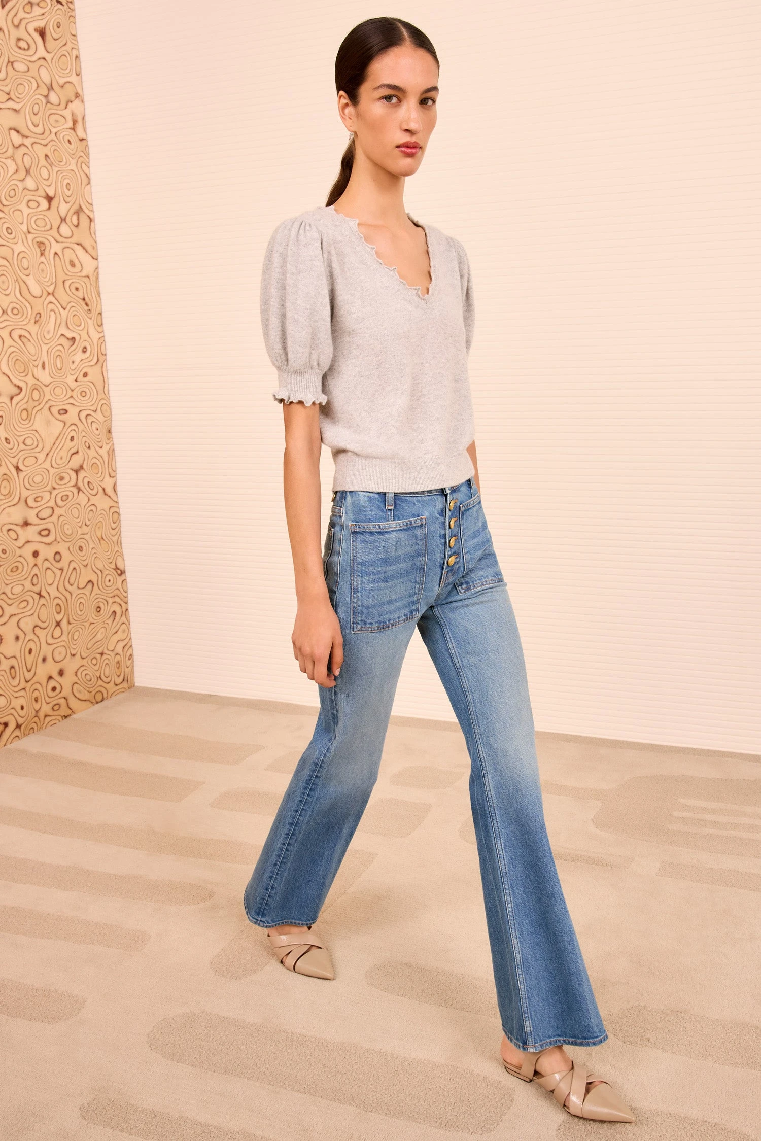 ULLA JOHNSON Polline Short Sleeve Top - Pebble 3 ULLA JOHNSON Polline Short Sleeve Top - Pebble - Image 3