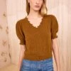 ULLA JOHNSON Polline Short Sleeve Top - Umber