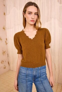 ULLA JOHNSON Polline Short Sleeve Top - Umber
