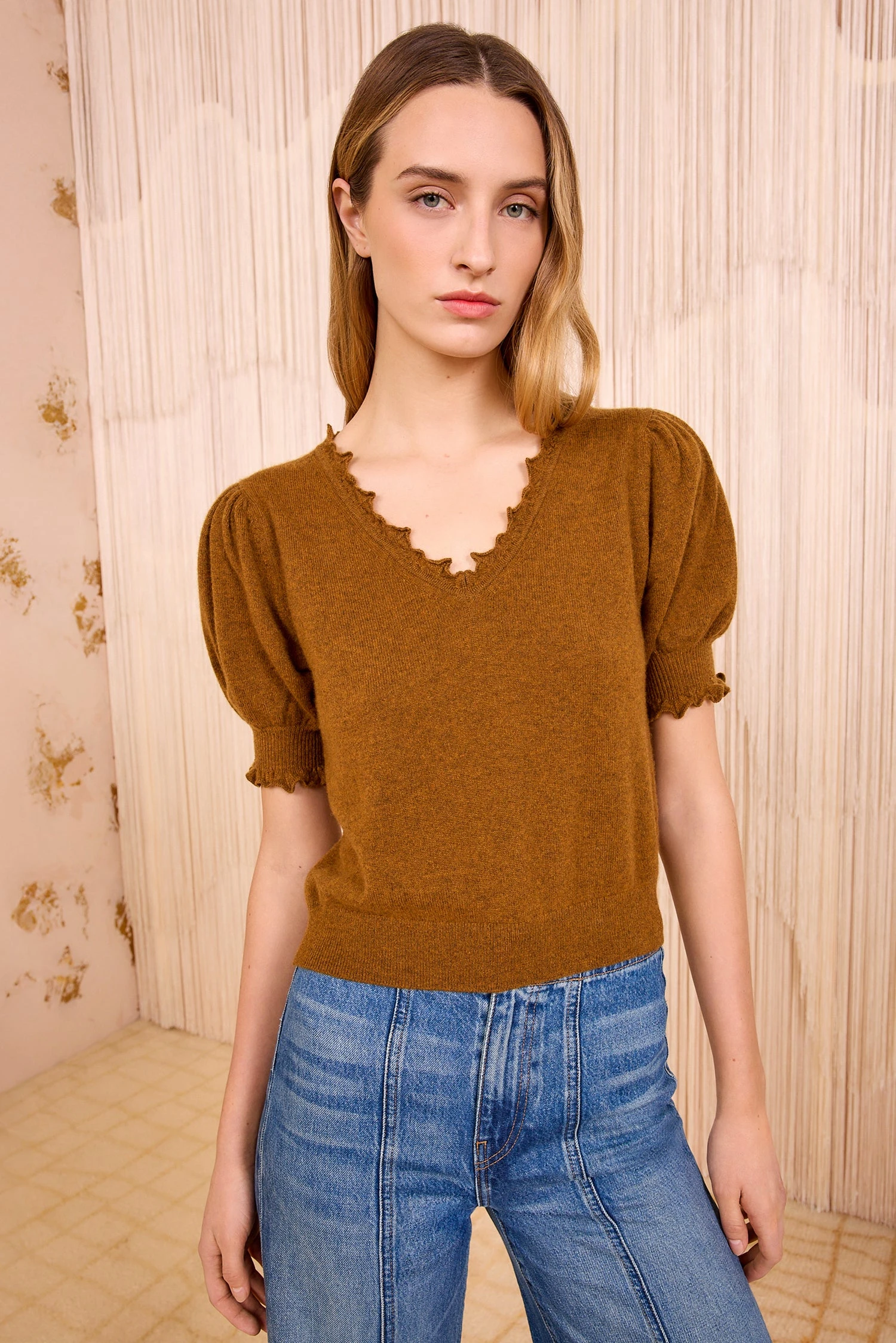 ULLA JOHNSON Polline Short Sleeve Top - Umber 1 ULLA JOHNSON Polline Short Sleeve Top - Umber