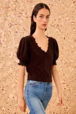 ULLA JOHNSON Polline Short Sleeve Top - Wenge