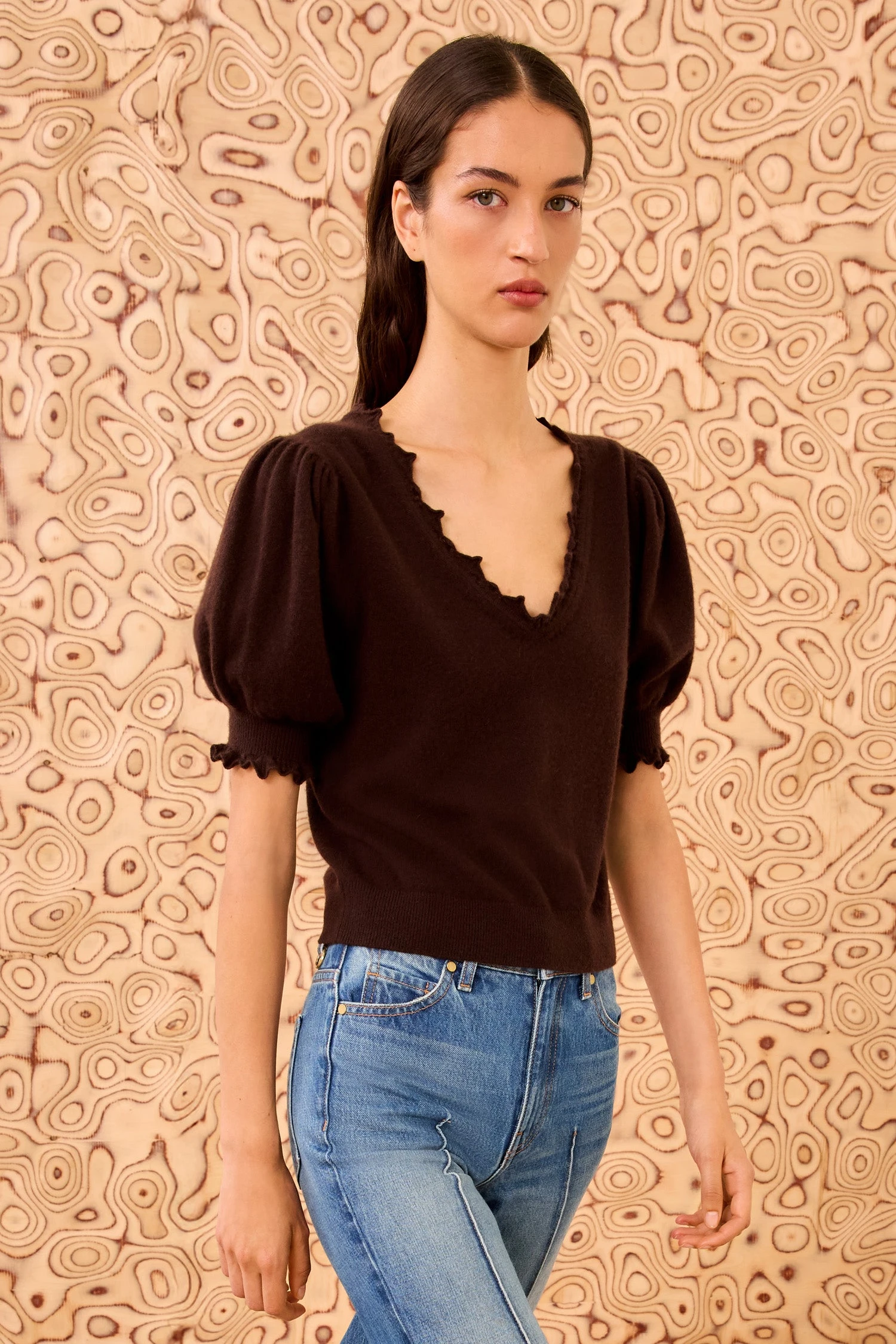 ULLA JOHNSON Polline Short Sleeve Top - Wenge 1 ULLA JOHNSON Polline Short Sleeve Top - Wenge
