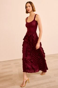 ULLA JOHNSON Poppy Cascading Ruffle Midi Skirt - Claret