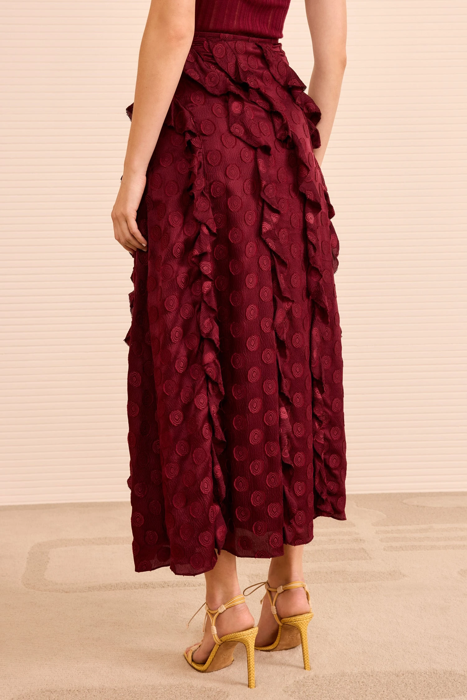 ULLA JOHNSON Poppy Cascading Ruffle Midi Skirt - Claret 4 ULLA JOHNSON Poppy Cascading Ruffle Midi Skirt - Claret - Image 4