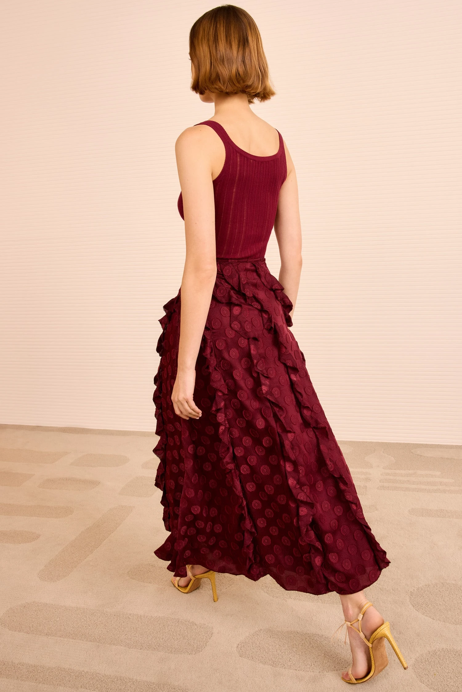 ULLA JOHNSON Poppy Cascading Ruffle Midi Skirt - Claret 5 ULLA JOHNSON Poppy Cascading Ruffle Midi Skirt - Claret - Image 5