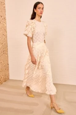 ULLA JOHNSON Poppy Cascading Ruffle Midi Skirt - Conch