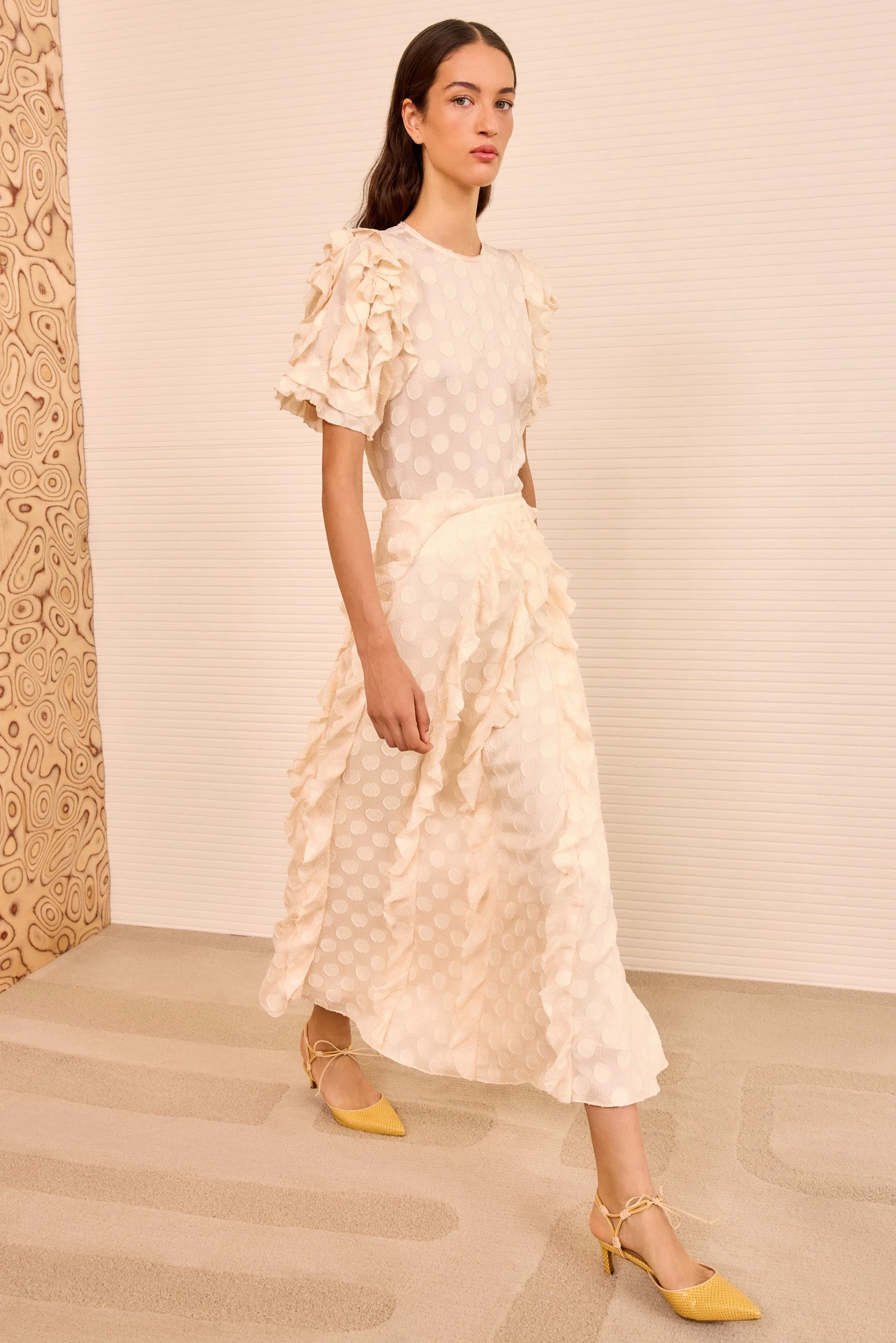 ULLA JOHNSON Poppy Cascading Ruffle Midi Skirt - Conch 1 ULLA JOHNSON Poppy Cascading Ruffle Midi Skirt - Conch