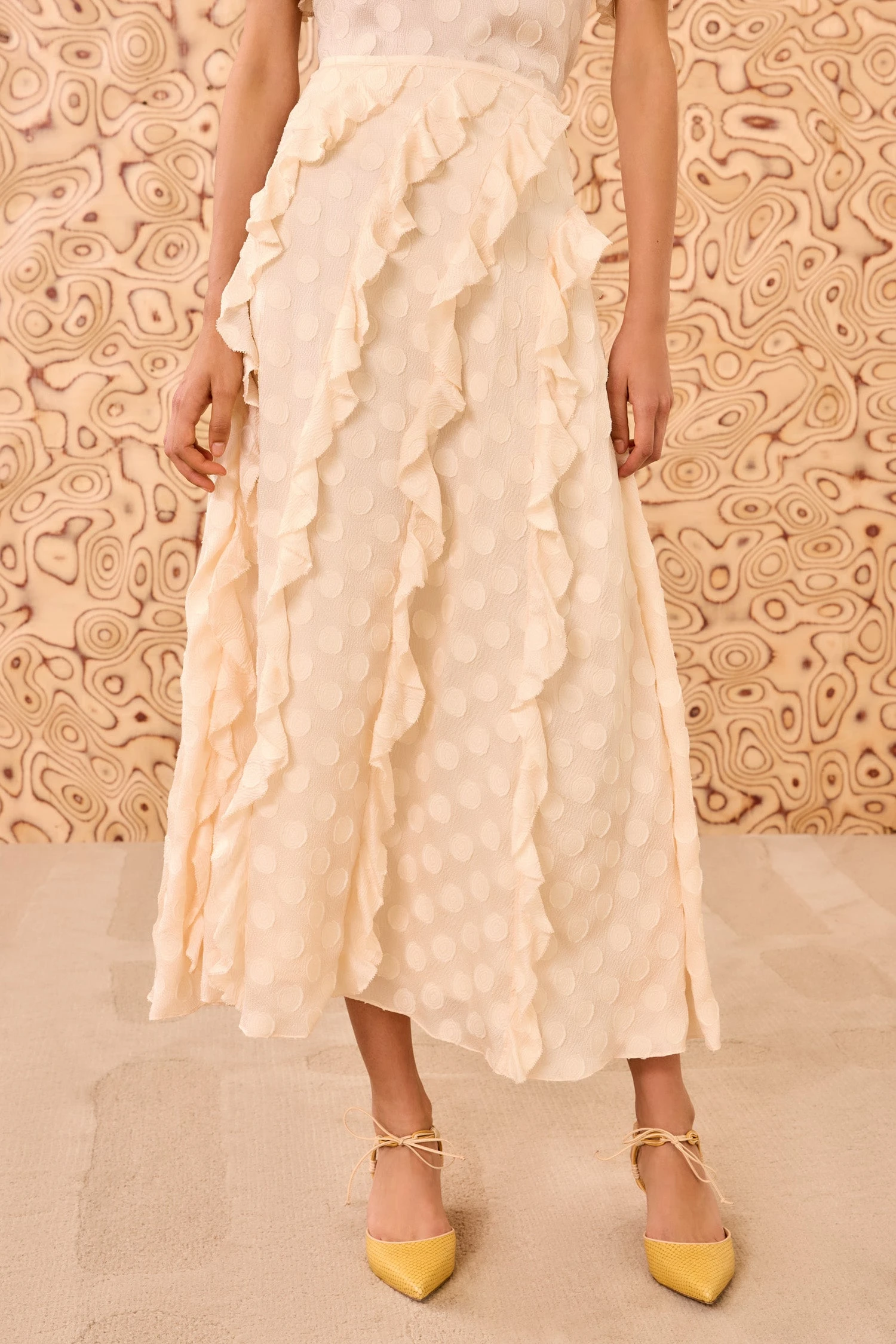 ULLA JOHNSON Poppy Cascading Ruffle Midi Skirt - Conch 2 ULLA JOHNSON Poppy Cascading Ruffle Midi Skirt - Conch - Image 2