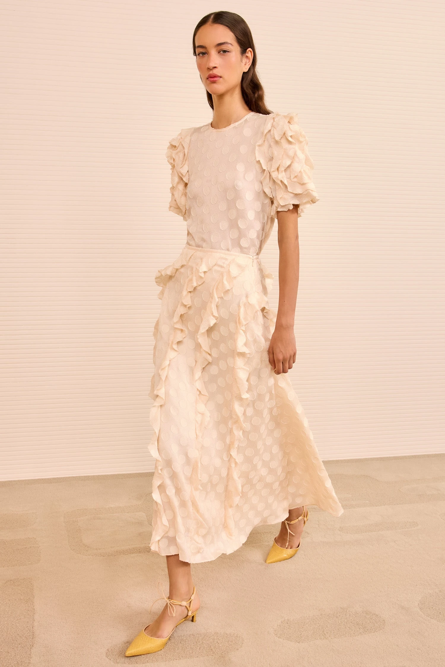 ULLA JOHNSON Poppy Cascading Ruffle Midi Skirt - Conch 3 ULLA JOHNSON Poppy Cascading Ruffle Midi Skirt - Conch - Image 3