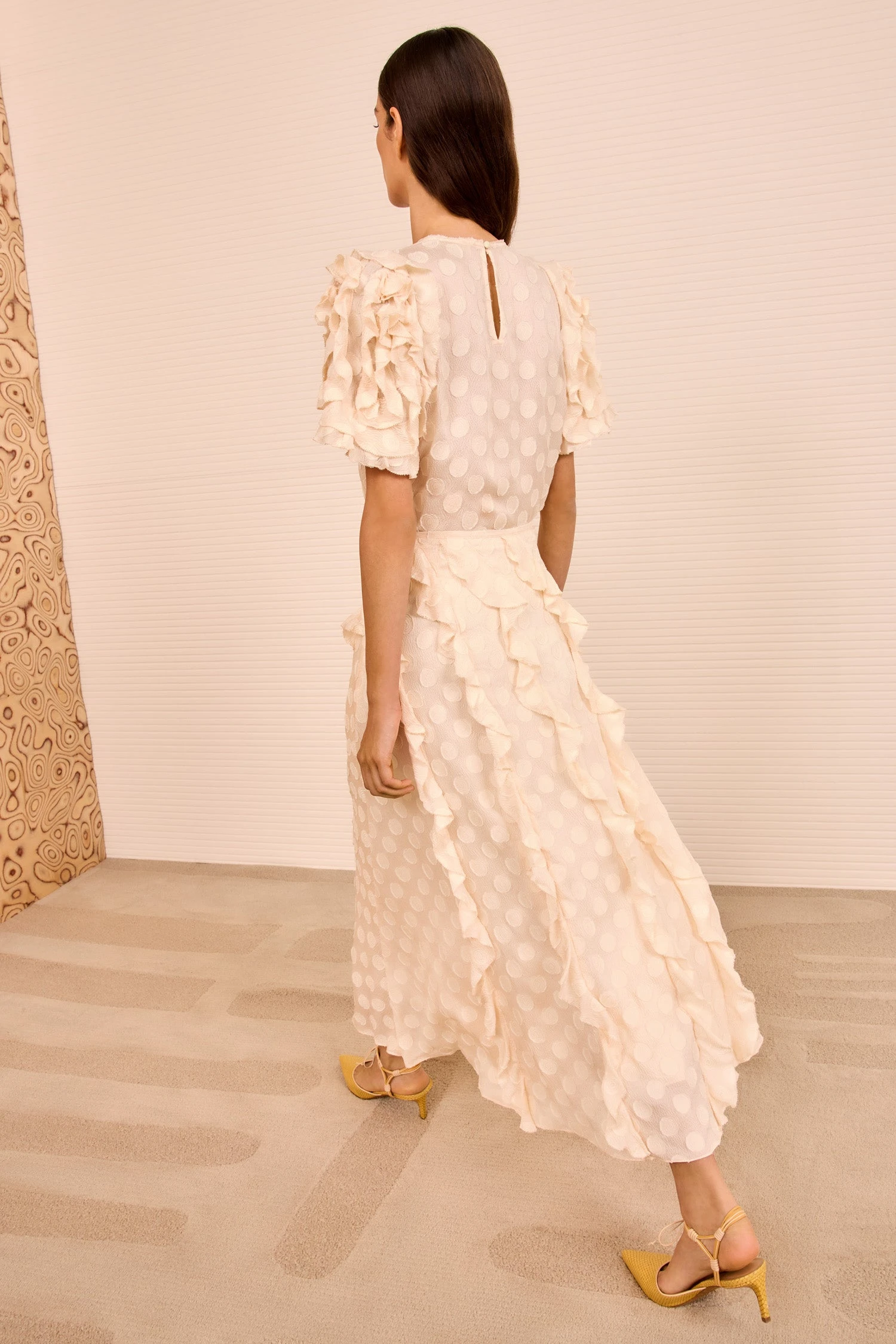 ULLA JOHNSON Poppy Cascading Ruffle Midi Skirt - Conch 6 ULLA JOHNSON Poppy Cascading Ruffle Midi Skirt - Conch - Image 6