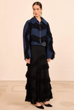 ULLA JOHNSON Raffela Cropped Fringe Jacket - Nuit