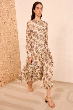 ULLA JOHNSON Rhea Shirt Dress With Ruffle Skirt - Cameo