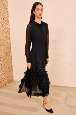 ULLA JOHNSON Rhea Shirt Dress With Ruffle Skirt - Noir