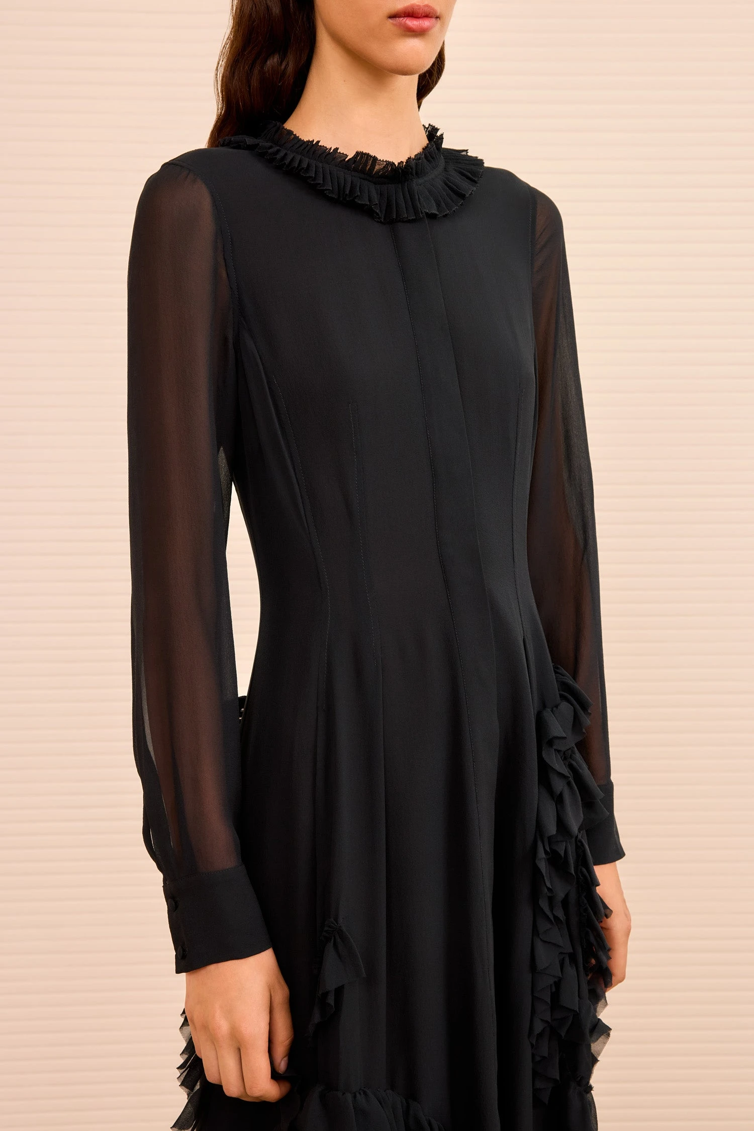 ULLA JOHNSON Rhea Shirt Dress With Ruffle Skirt - Noir 2 ULLA JOHNSON Rhea Shirt Dress With Ruffle Skirt - Noir - Image 2