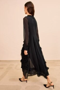 ULLA JOHNSON Rhea Shirt Dress With Ruffle Skirt - Noir 9 ULLA JOHNSON Rhea Shirt Dress With Ruffle Skirt - Noir -ULLA JOHNSON Outlet ULLAJOHNSON RheaButtonUpLongSleeveDress NOIR PS260181 05