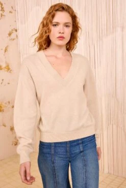 ULLA JOHNSON Ryla Cashmere V–Neck Pullover - Melange