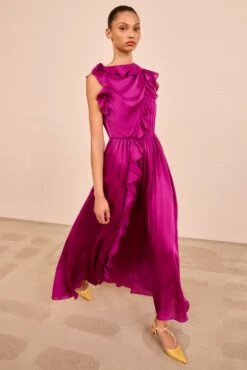 ULLA JOHNSON Saanvi Cascading Ruffle Dress - Mulberry