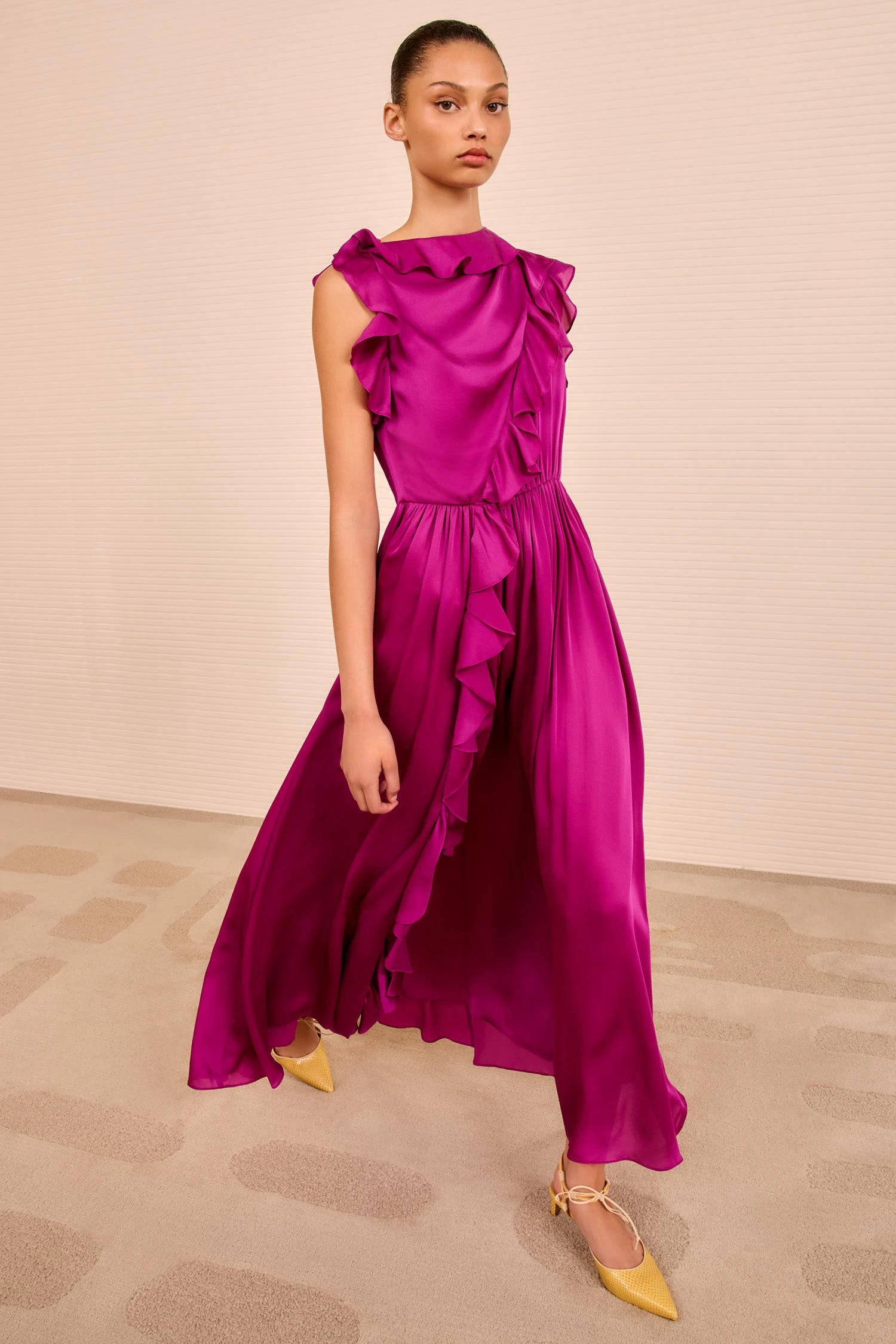 ULLA JOHNSON Saanvi Cascading Ruffle Dress - Mulberry 1 ULLA JOHNSON Saanvi Cascading Ruffle Dress - Mulberry
