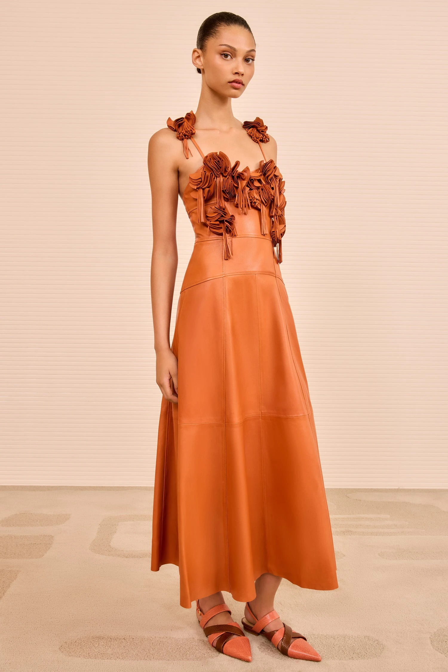 ULLA JOHNSON Sabrina Floral Applique Leather Dress - Sienna 3 ULLA JOHNSON Sabrina Floral Applique Leather Dress - Sienna - Image 3