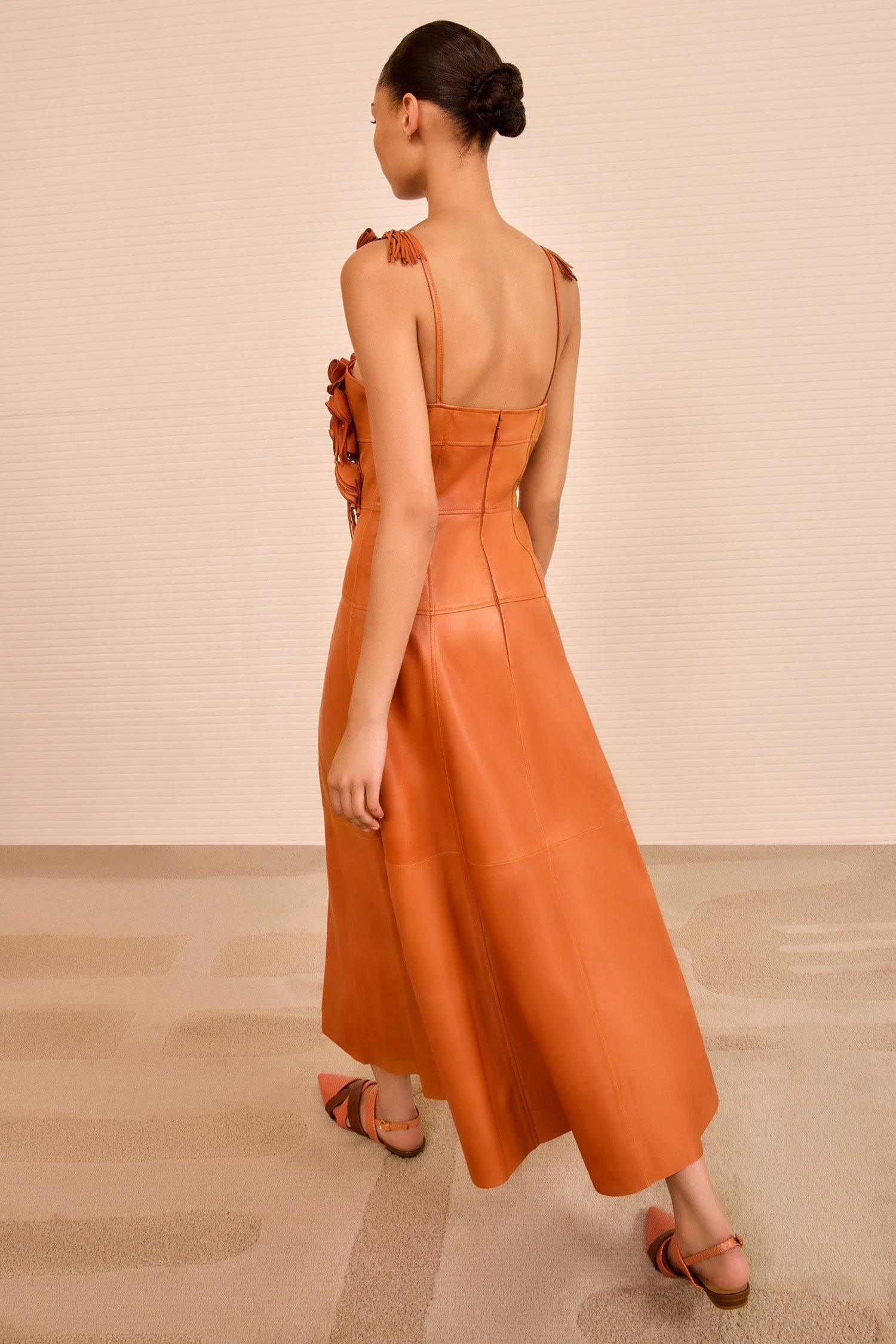 ULLA JOHNSON Sabrina Floral Applique Leather Dress - Sienna 4 ULLA JOHNSON Sabrina Floral Applique Leather Dress - Sienna - Image 4