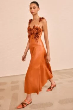 ULLA JOHNSON Sabrina Floral Applique Leather Dress - Sienna 10 ULLA JOHNSON Sabrina Floral Applique Leather Dress - Sienna -ULLA JOHNSON Outlet ULLAJOHNSON SabrinaFloralAppliqueLeatherDress SIENNA PS260112 ULLA JOHNSON 0550717 UJ PS26 ENYA 04