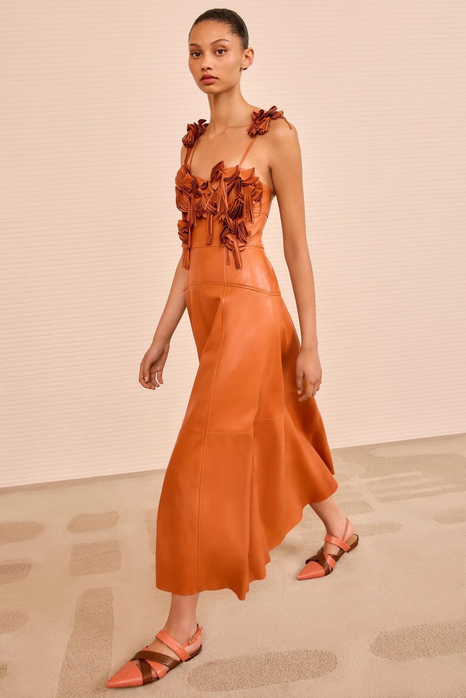 ULLA JOHNSON Sabrina Floral Applique Leather Dress - Sienna 5 ULLA JOHNSON Sabrina Floral Applique Leather Dress - Sienna - Image 5