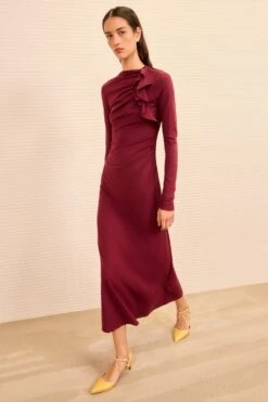 ULLA JOHNSON Safi Long Sleeve Dress - Claret -ULLA JOHNSON Outlet ULLAJOHNSON SafiLongSleeveCottonJerseyDress CLARET PS260805 03