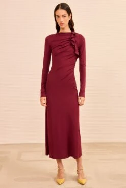 ULLA JOHNSON Safi Long Sleeve Dress - Claret -ULLA JOHNSON Outlet ULLAJOHNSON SafiLongSleeveCottonJerseyDress CLARET PS260805 04