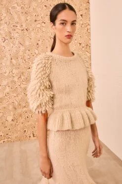 ULLA JOHNSON Selene Peplum Pullover - Alabaster