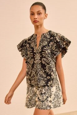 ULLA JOHNSON Severine Flutter Sleeve Top - Noir Flora -ULLA JOHNSON Outlet ULLAJOHNSON SeverineFlutterSleeveTop NOIRFLORA PS260229 03