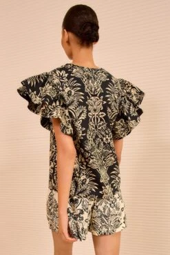 ULLA JOHNSON Severine Flutter Sleeve Top - Noir Flora -ULLA JOHNSON Outlet ULLAJOHNSON SeverineFlutterSleeveTop NOIRFLORA PS260229 04