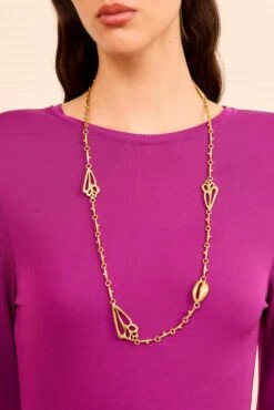 ULLA JOHNSON Shell Charm Long Necklace - Brass -ULLA JOHNSON Outlet ULLAJOHNSON ShellCharmLongNecklace BRASS PS261404 02 Alt