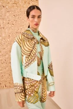 ULLA JOHNSON Signal Cropped Belted Jacket - Water Blossoms