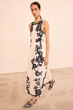 ULLA JOHNSON Sonali SL Emb Midi Dress - Anemone