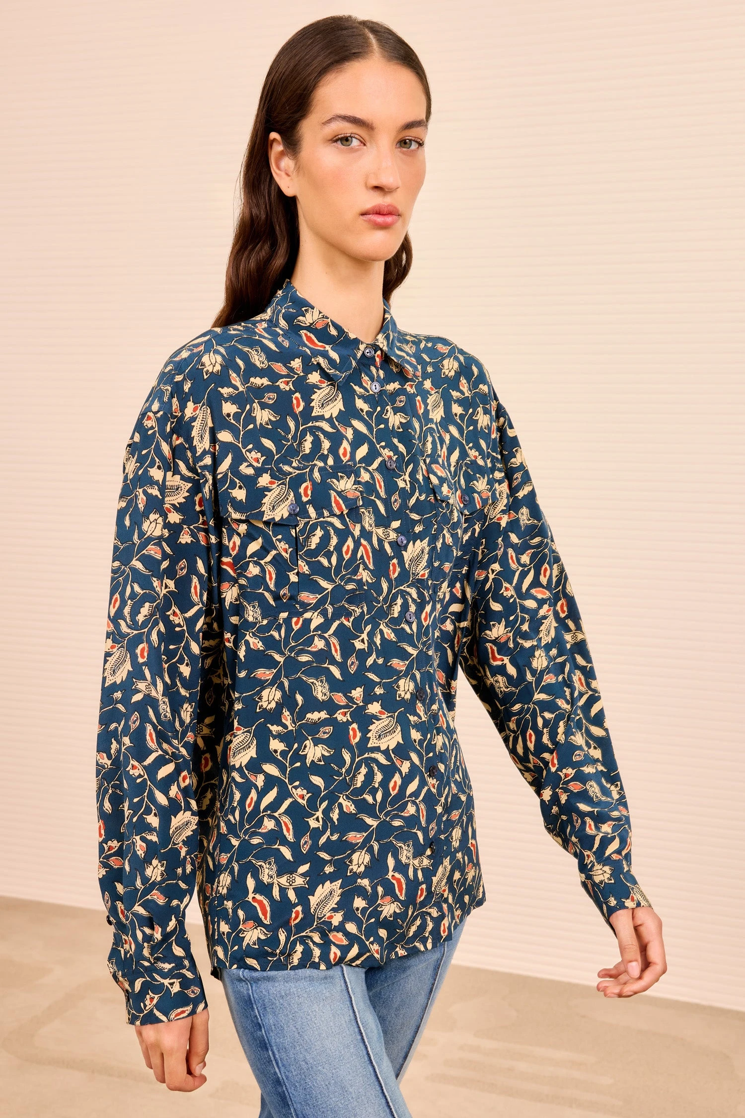 ULLA JOHNSON Soren Long Sleeve Shirt - Midnight Garden 1 ULLA JOHNSON Soren Long Sleeve Shirt - Midnight Garden