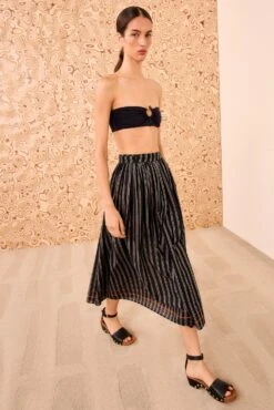 ULLA JOHNSON Suri Striped Skirt Coverup - Noir Stripe