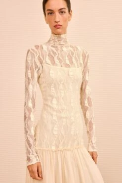 ULLA JOHNSON Sybil Drop Waist Dress - Cowrie -ULLA JOHNSON Outlet ULLAJOHNSON SybilLongSleeveLaceDress COWRIE PS260800 03