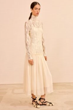 ULLA JOHNSON Sybil Drop Waist Dress - Cowrie -ULLA JOHNSON Outlet ULLAJOHNSON SybilLongSleeveLaceDress COWRIE PS260800 04